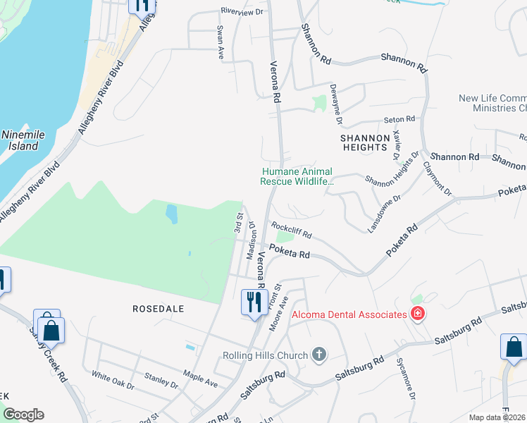 map of restaurants, bars, coffee shops, grocery stores, and more near 5901 Verona Road in Verona