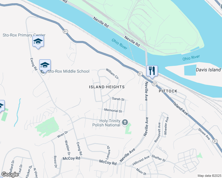 map of restaurants, bars, coffee shops, grocery stores, and more near 180 William Circle in McKees Rocks