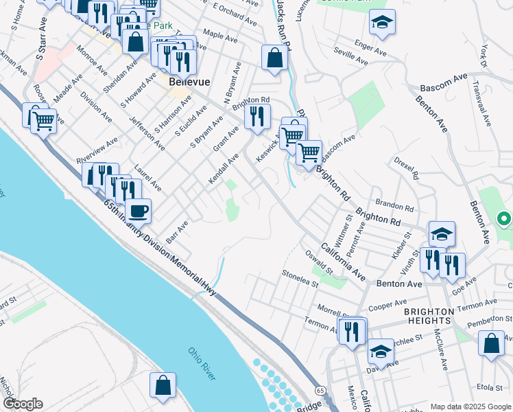 map of restaurants, bars, coffee shops, grocery stores, and more near 43 West Roseridge Avenue in Bellevue