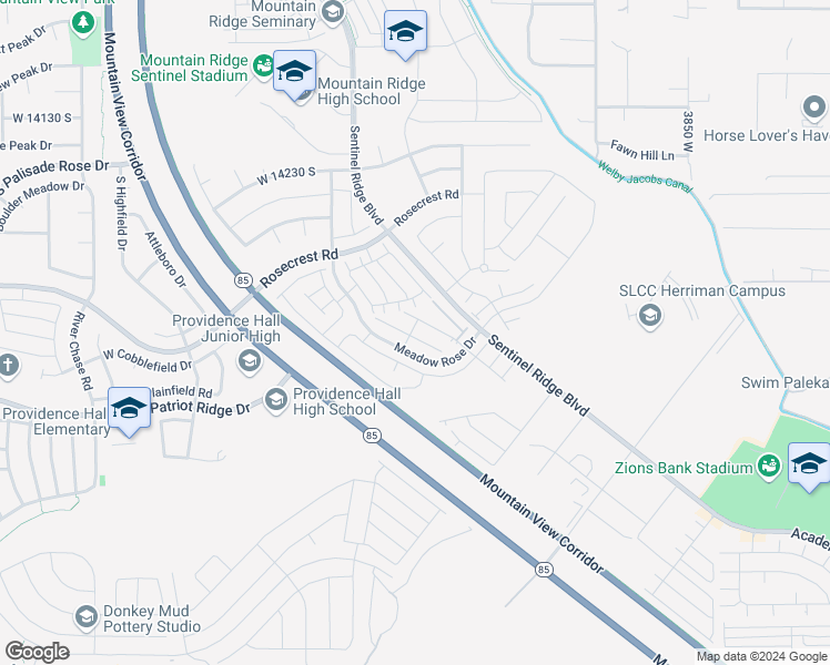 map of restaurants, bars, coffee shops, grocery stores, and more near 14503 South Ronan Lane in Bluffdale
