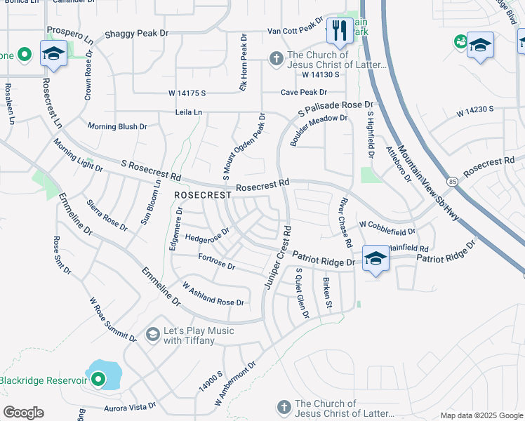 map of restaurants, bars, coffee shops, grocery stores, and more near 14491 Boulder Crest Drive in Herriman