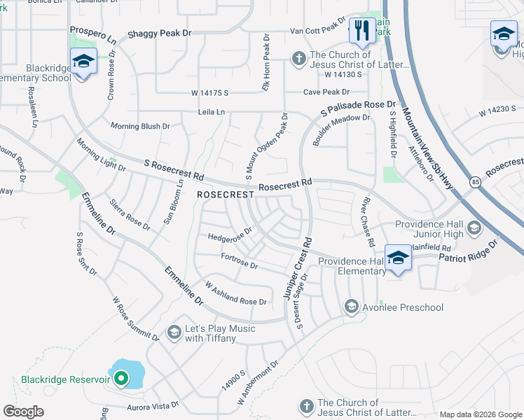 map of restaurants, bars, coffee shops, grocery stores, and more near 14493 Stone Stream Street in Herriman