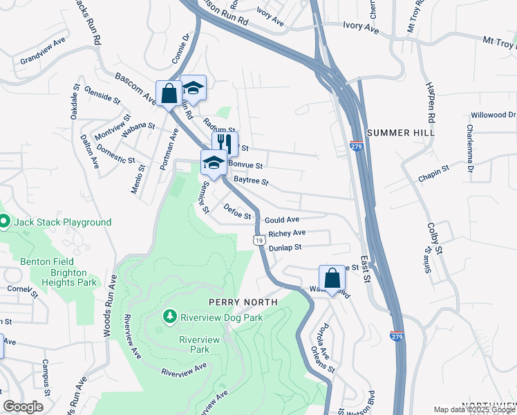 map of restaurants, bars, coffee shops, grocery stores, and more near 3818 Perrysville Avenue in Pittsburgh