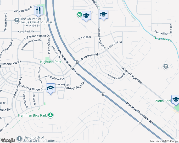 map of restaurants, bars, coffee shops, grocery stores, and more near 14482 South Quiet Shade Drive in Herriman