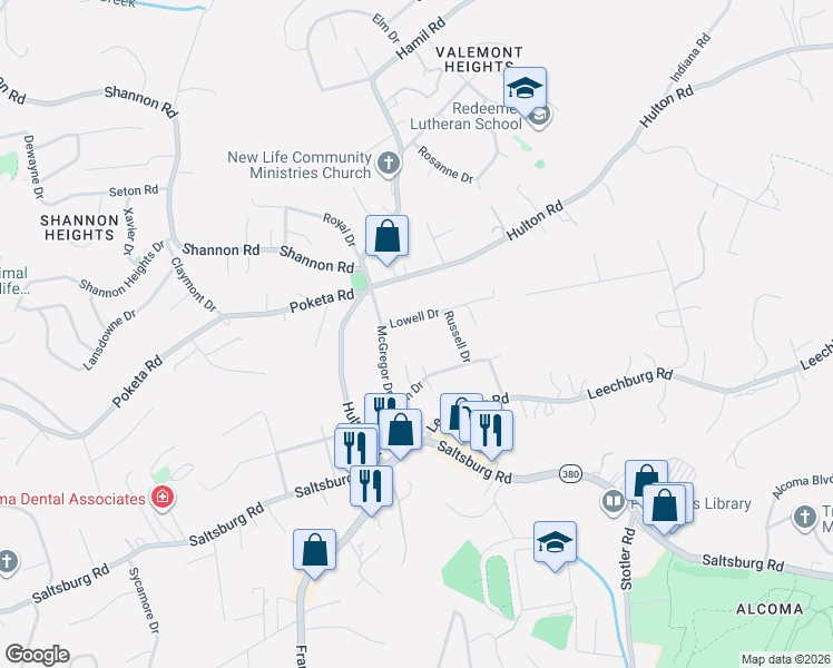 map of restaurants, bars, coffee shops, grocery stores, and more near 6216 Lowell Dr in Verona