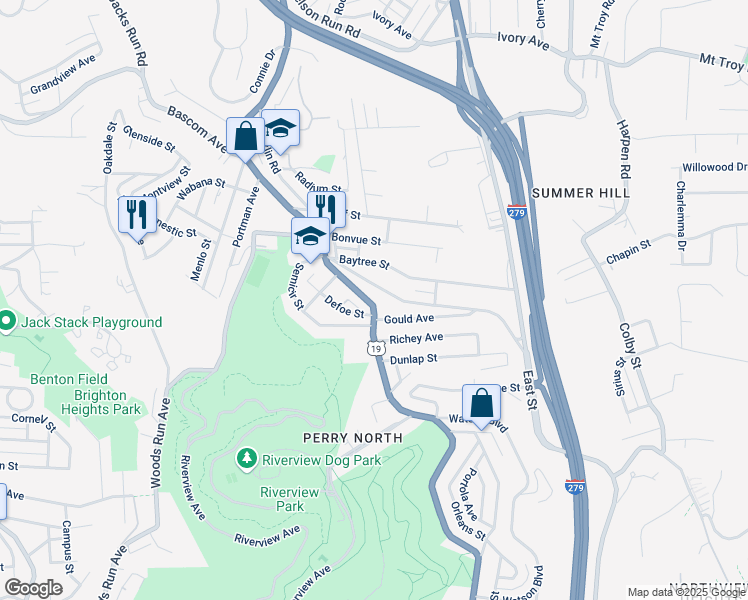 map of restaurants, bars, coffee shops, grocery stores, and more near 3818 Perrysville Avenue in Pittsburgh
