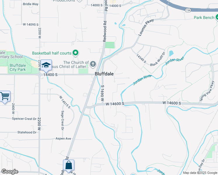 map of restaurants, bars, coffee shops, grocery stores, and more near 14481 South 1690 West in Bluffdale