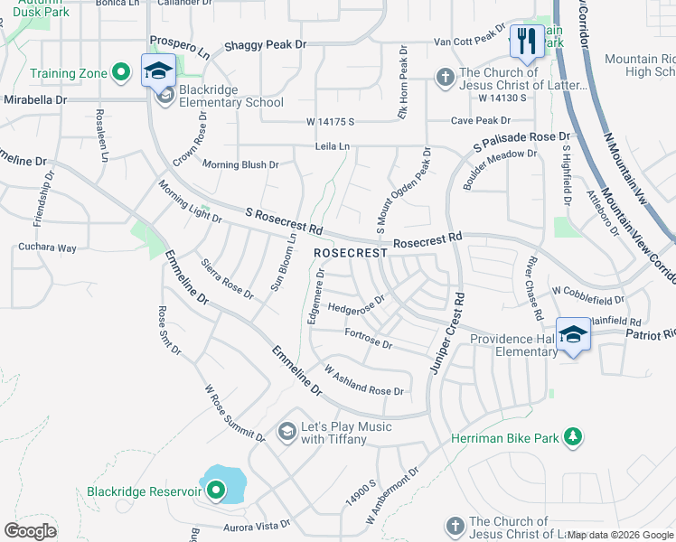 map of restaurants, bars, coffee shops, grocery stores, and more near 5222 West Courtly Lane in Herriman