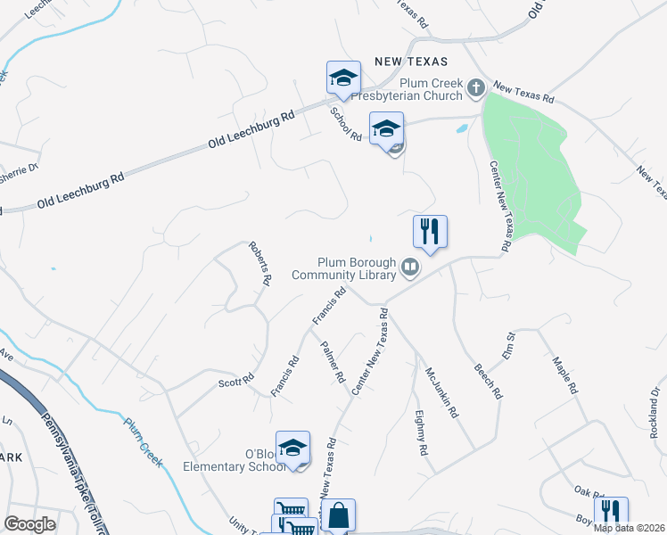 map of restaurants, bars, coffee shops, grocery stores, and more near 465 Francis Road in Pittsburgh
