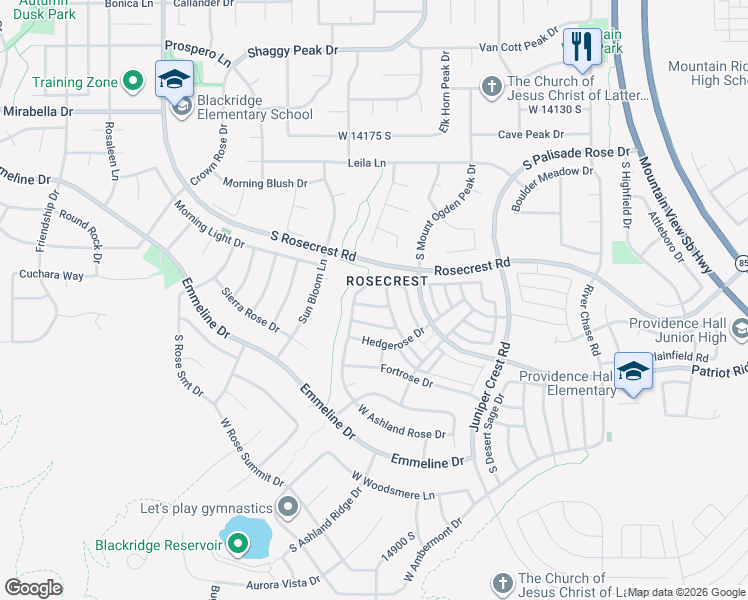 map of restaurants, bars, coffee shops, grocery stores, and more near 5212 West Courtly Lane in Herriman