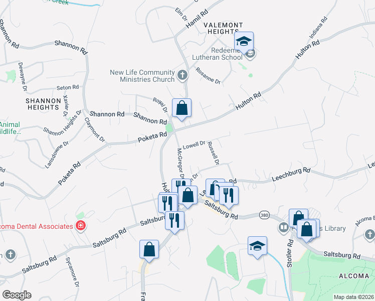 map of restaurants, bars, coffee shops, grocery stores, and more near 6216 Lowell Drive in Verona