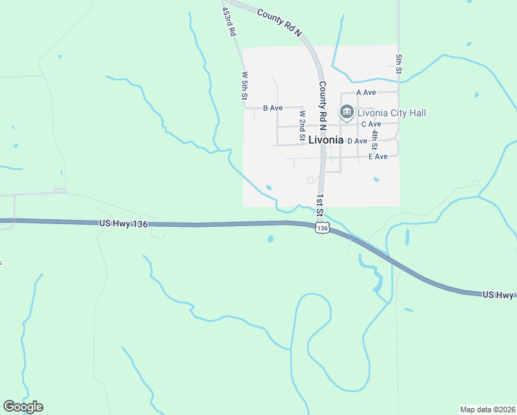 map of restaurants, bars, coffee shops, grocery stores, and more near US Highway 136 in Livonia