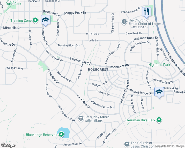 map of restaurants, bars, coffee shops, grocery stores, and more near 5228 West Courtly Lane in Herriman