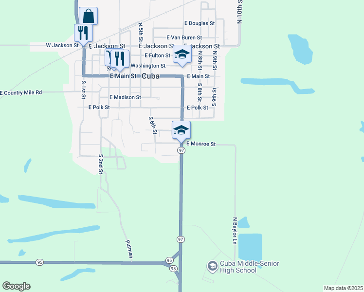 map of restaurants, bars, coffee shops, grocery stores, and more near 20325 Highway 97 in Cuba