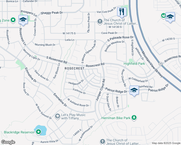 map of restaurants, bars, coffee shops, grocery stores, and more near 14479 Entrada Rim Lane in Herriman