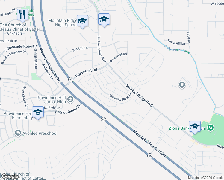 map of restaurants, bars, coffee shops, grocery stores, and more near 14497 South Ronan Lane in Herriman