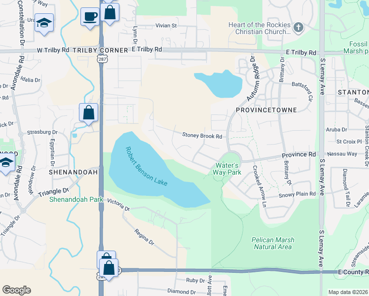 map of restaurants, bars, coffee shops, grocery stores, and more near 456 San Juan Drive in Fort Collins
