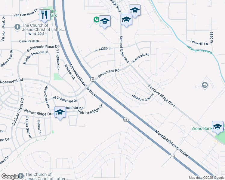 map of restaurants, bars, coffee shops, grocery stores, and more near 4442 West Sunset Shadow Lane in Herriman