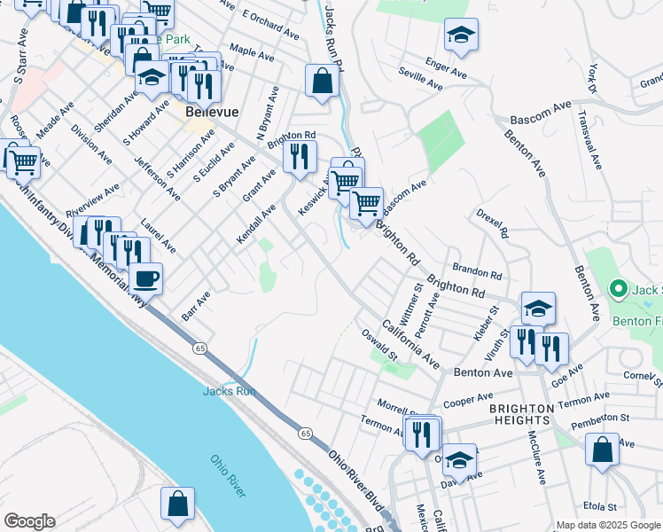 map of restaurants, bars, coffee shops, grocery stores, and more near Lincoln Avenue in Pittsburgh