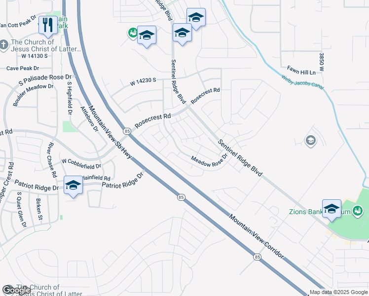 map of restaurants, bars, coffee shops, grocery stores, and more near 14484 South Ronan Lane in Bluffdale