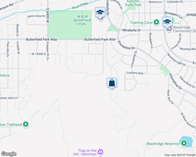 map of restaurants, bars, coffee shops, grocery stores, and more near 6043 Herriman View Way in Herriman