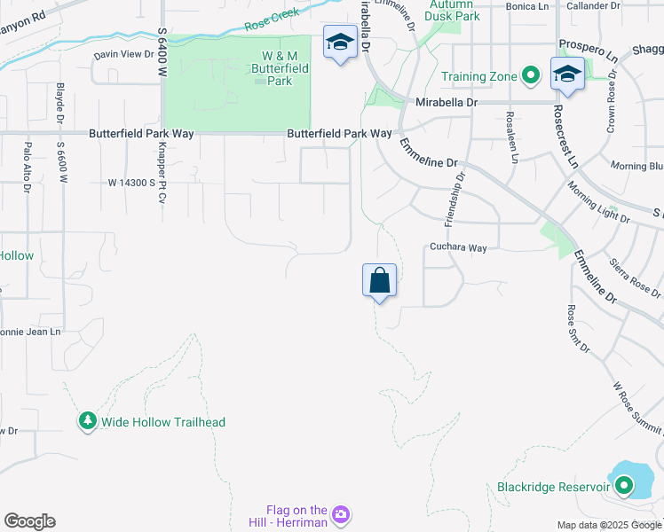 map of restaurants, bars, coffee shops, grocery stores, and more near 6043 Herriman View Way in Herriman