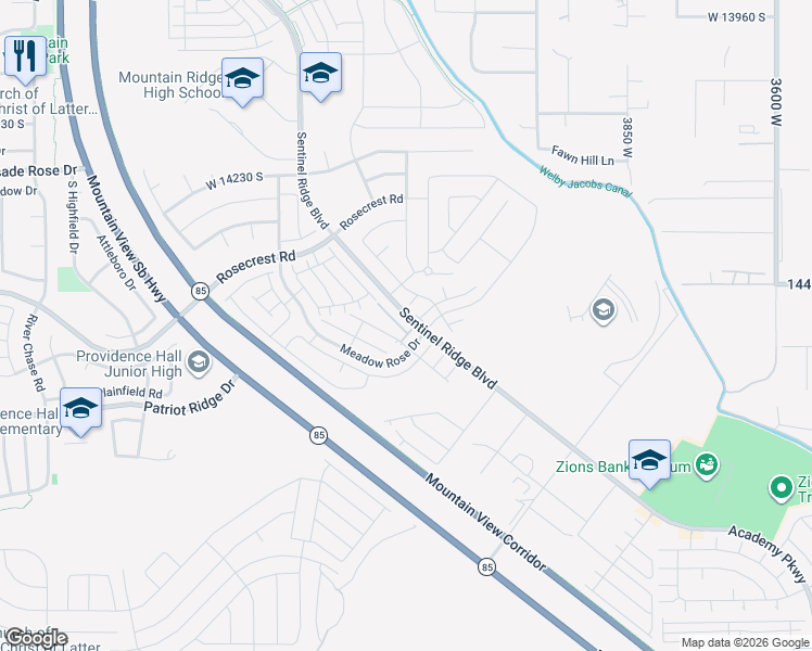 map of restaurants, bars, coffee shops, grocery stores, and more near 14483 South Selvig Way in Herriman