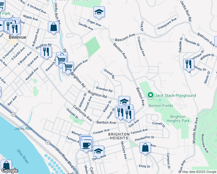 map of restaurants, bars, coffee shops, grocery stores, and more near 3926 Brandon Road in Pittsburgh