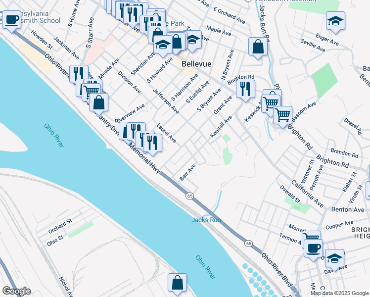 map of restaurants, bars, coffee shops, grocery stores, and more near 177 Grant Avenue in Bellevue