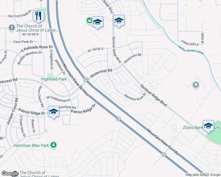 map of restaurants, bars, coffee shops, grocery stores, and more near 4416 South Juniper Haven Drive in Herriman