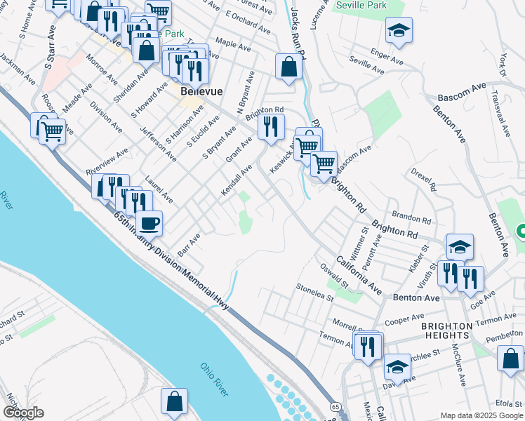map of restaurants, bars, coffee shops, grocery stores, and more near 43 West Roseridge Avenue in Bellevue