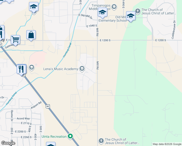 map of restaurants, bars, coffee shops, grocery stores, and more near 1148 East Tucker Lane in Heber City
