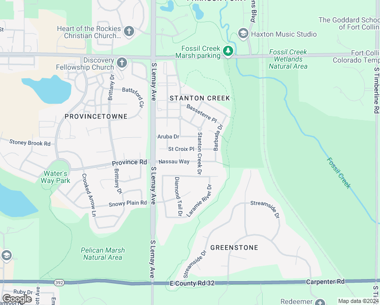 map of restaurants, bars, coffee shops, grocery stores, and more near 1215 Saint Croix Place in Fort Collins