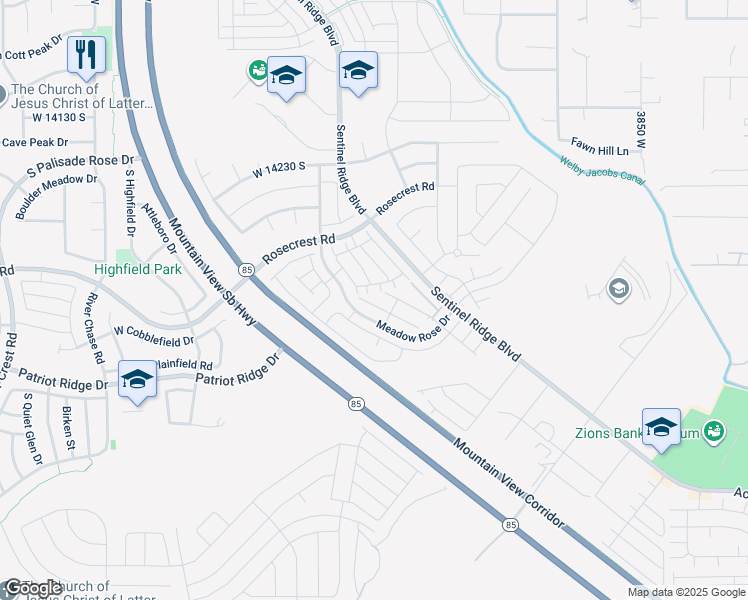 map of restaurants, bars, coffee shops, grocery stores, and more near 14487 South Ronan Lane in Bluffdale