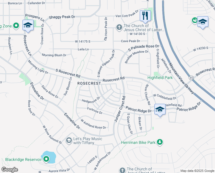 map of restaurants, bars, coffee shops, grocery stores, and more near 14493 Stone Stream Street in Herriman