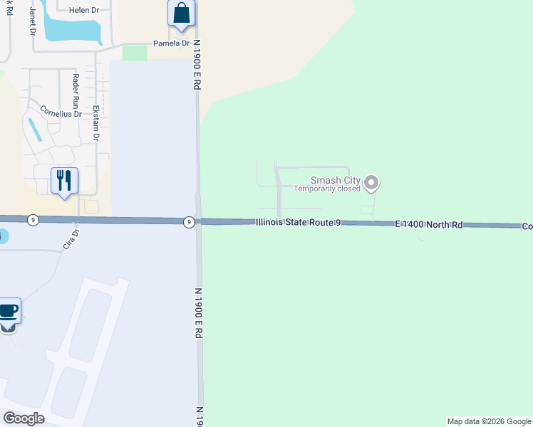 map of restaurants, bars, coffee shops, grocery stores, and more near 14051 Prairie Commercial Park in Bloomington