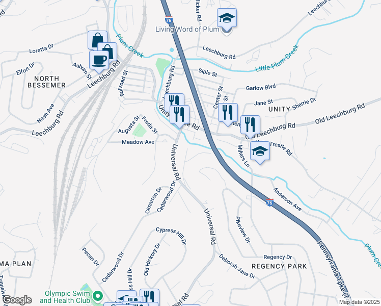 map of restaurants, bars, coffee shops, grocery stores, and more near 3314 Cassius Street in Pittsburgh