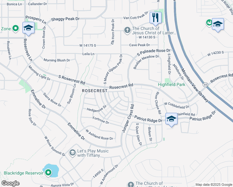 map of restaurants, bars, coffee shops, grocery stores, and more near 14462 Boulder Crest Drive in Herriman