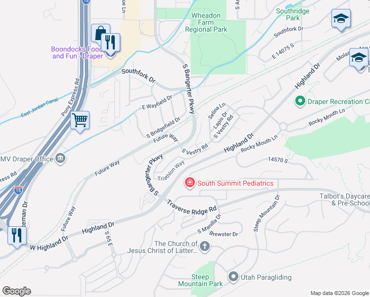 map of restaurants, bars, coffee shops, grocery stores, and more near 313 Brayden Way in Draper