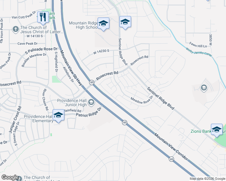 map of restaurants, bars, coffee shops, grocery stores, and more near 4416 South Juniper Haven Drive in Herriman