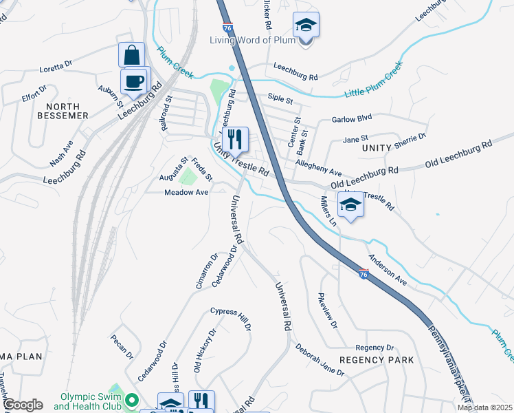 map of restaurants, bars, coffee shops, grocery stores, and more near 3314 Cassius Street in Pittsburgh