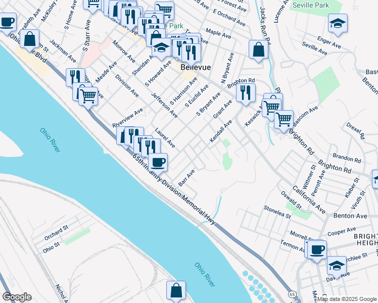 map of restaurants, bars, coffee shops, grocery stores, and more near in Bellevue