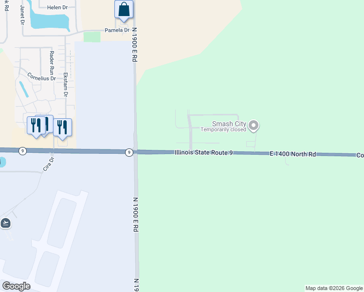 map of restaurants, bars, coffee shops, grocery stores, and more near 14051 Prairie Commercial Park in Bloomington