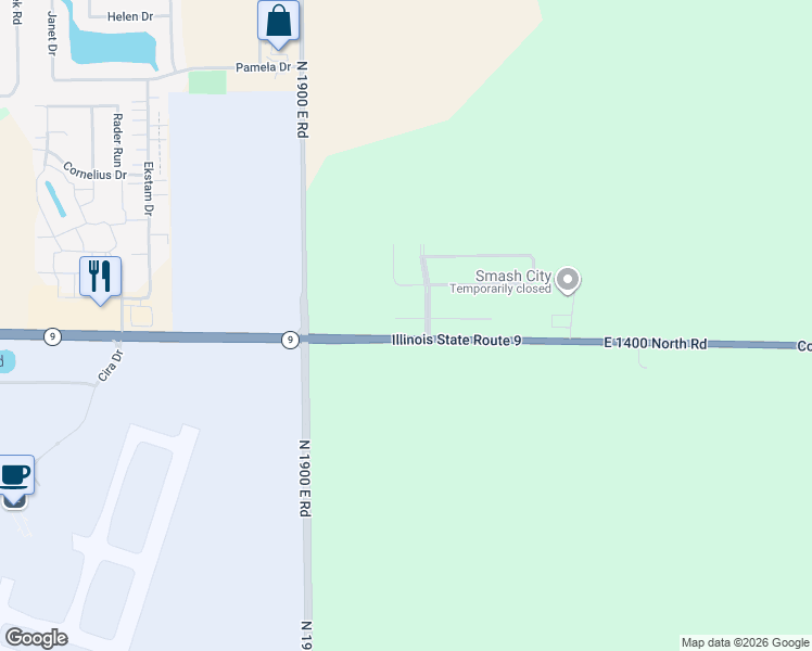 map of restaurants, bars, coffee shops, grocery stores, and more near 14051 Prairie Commercial Park in Bloomington