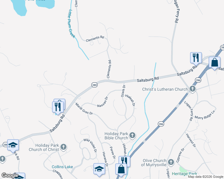 map of restaurants, bars, coffee shops, grocery stores, and more near 121 Nassau Drive in Pittsburgh