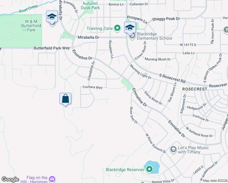 map of restaurants, bars, coffee shops, grocery stores, and more near 5677 West Eldora Circle in Herriman
