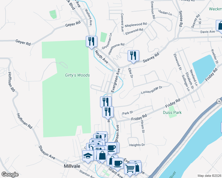 map of restaurants, bars, coffee shops, grocery stores, and more near 811 Evergreen Avenue in Pittsburgh