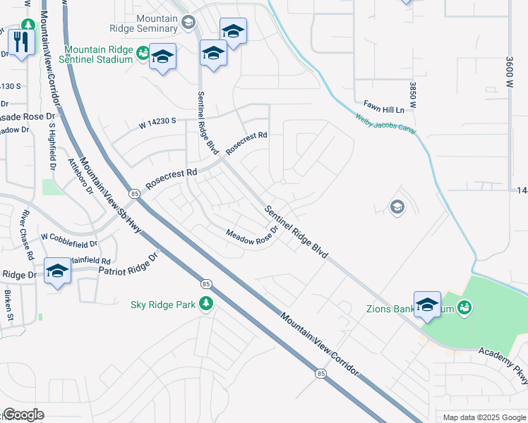 map of restaurants, bars, coffee shops, grocery stores, and more near 14469 South Selvig Way in Herriman