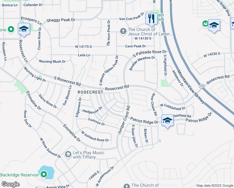 map of restaurants, bars, coffee shops, grocery stores, and more near 14491 Boulder Crest Drive in Herriman