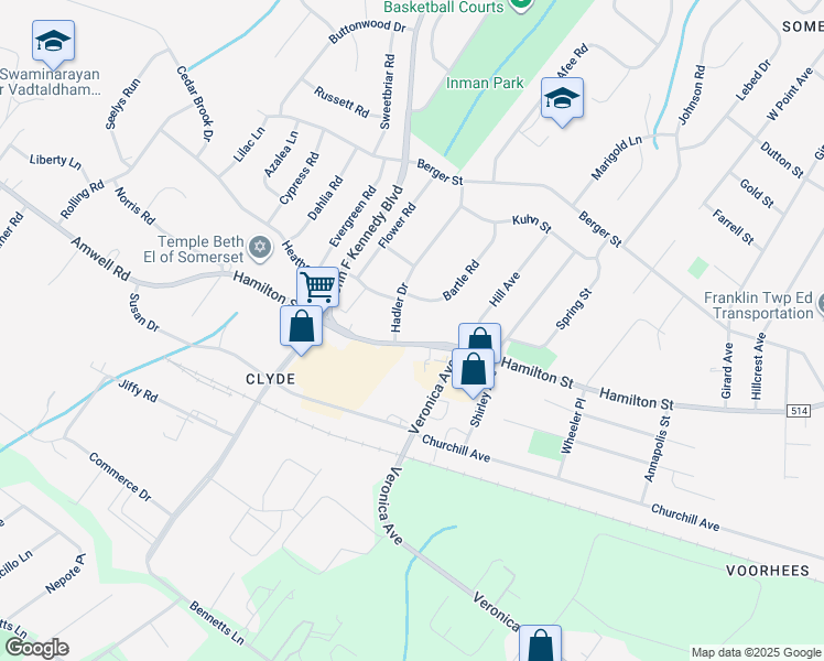map of restaurants, bars, coffee shops, grocery stores, and more near 1370 Hamilton Street in Franklin Township